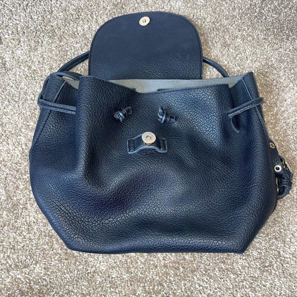 Sole Society backpack mini/midi black pebbled faux leather cinch top flap  clean